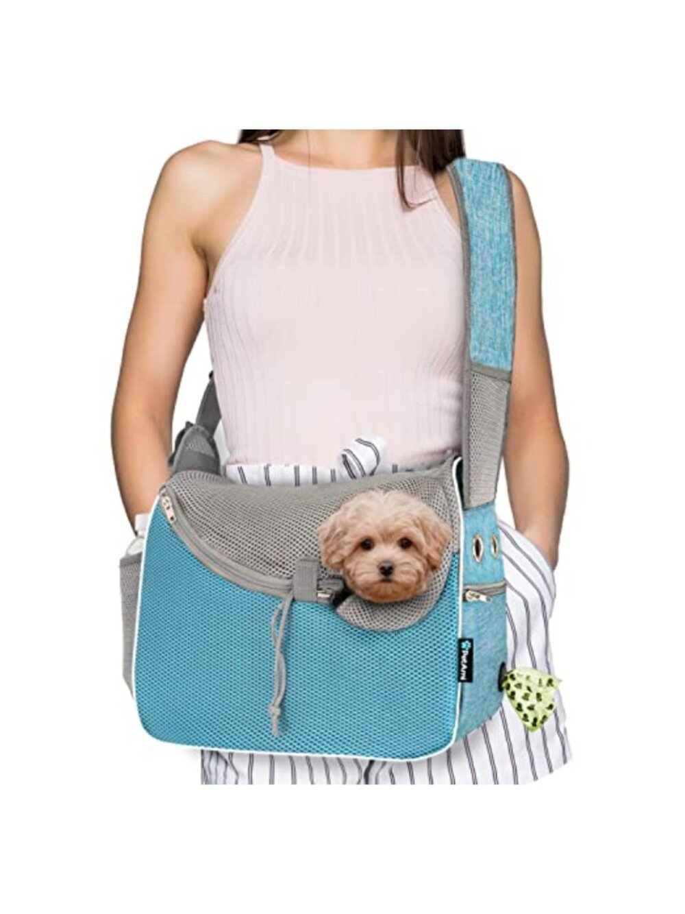 Dog Sling Carrier Crossbody Pet Pouch with Sherpa Bed Poop Bag Dispenser